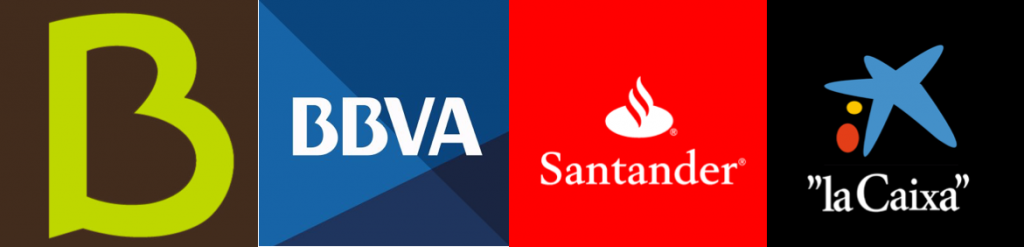 Logos of the 'big four' banks with which to open a bank account in Spain - Bankia, BBVA, Santander and CaixaBank